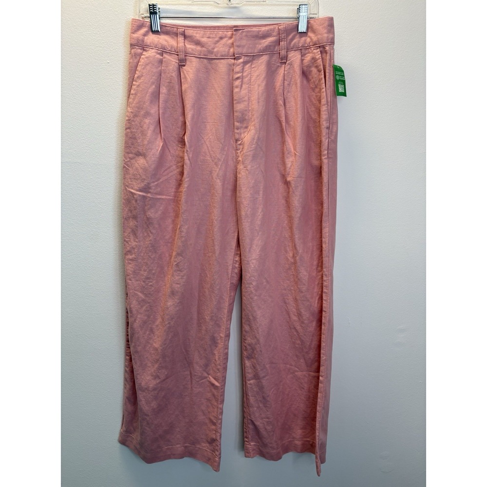 Gap Linen Pants‎ Womens 10p Pink Petite Wide Leg High Rise Pleated Preppy Beach